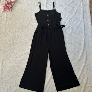 Eye Candy - Black Wide Leg Ribbed Fabric Button Detail Jumper Jumpsuit - Medium